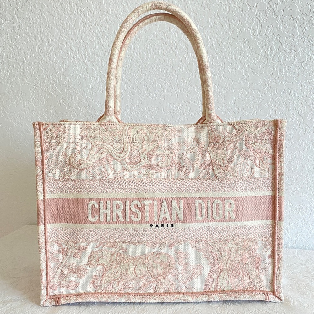 Christian Dior Pink Toile De Jouy Embroidery Medium Book Tote - Picture 1 of 16